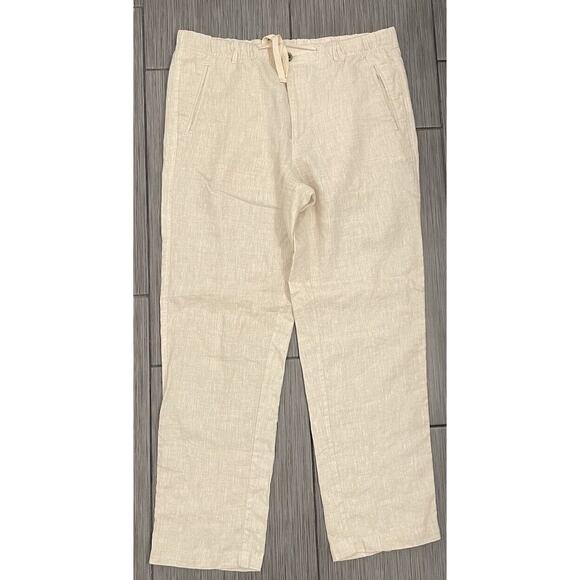 Tasso Elba Pants - Tasso Elba Island Woman’s Cream 100% Linen Wide Leg Pants Size Large Drawstring